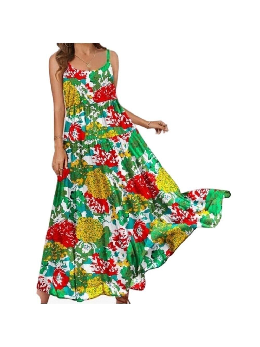 YesNo Floral Tiered Maxi Sundress – Size Large
